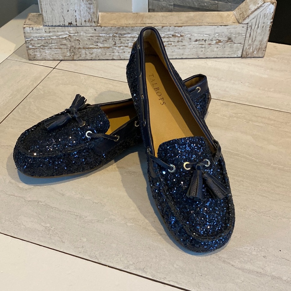 Talbots Navy Glitter Tassel Flats/Loafers
